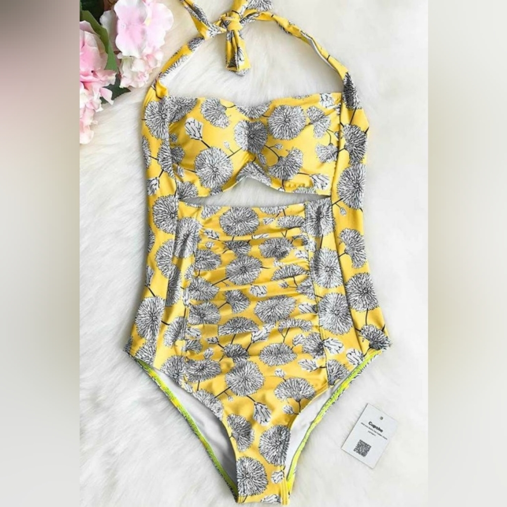 Yellow floral one piece swimsuit